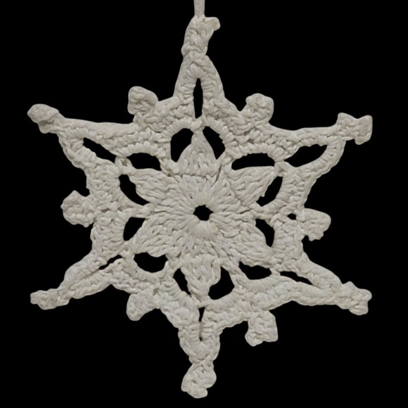 VTG Crochet Snowflake Christmas Ornaments Lot of 2 White Cream Gold Beaded Tree - Picture 2 of 6